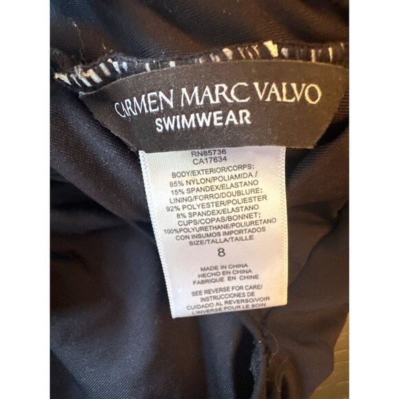 Carmen Marc Valvo Black One-Piece Swimsuit Gold Accent & Crisscross Back Size 8 - Picture 4 of 6